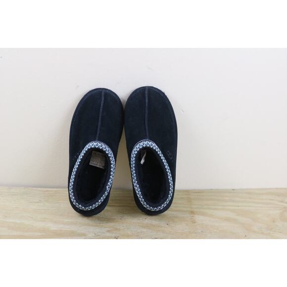Ugg Slippers Kids 1 Black Suede Tasman II Shearling Lined Slip On Unisex Shoes - Picture 4 of 7